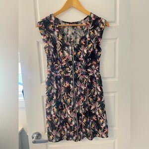 Black Full Zip Midi Dress Colourful Parrot 🦜 Print